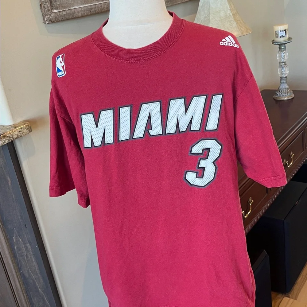 Miami Heat Wade #3 Adidas Red Cotton Short Sleeve Mens Medium